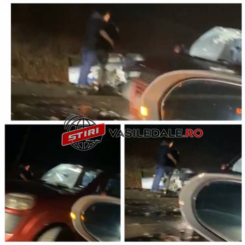 FOTO, VIDEO: Impact frontal între două maşini. Un autoturism din Maramureş a ajuns în şanţ (ACTUALIZARE)