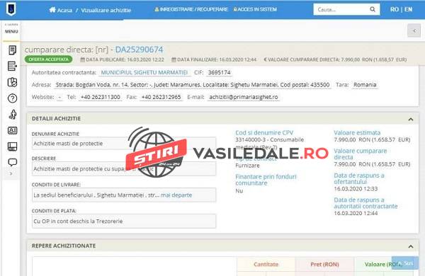 NESIMȚIREA TOTALĂ – În aceeași zi, aceeași firmă vinde la preț dublu măști Primăriei Sighet față de prețul cerut unui Spital din țară