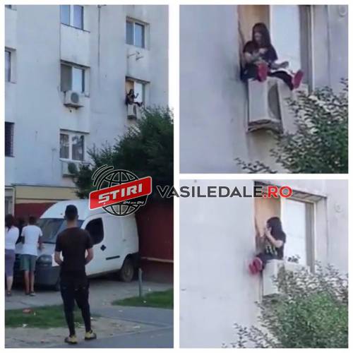 VIDEO – LA ETAJUL 2: S-au adunat ca la circ: O tinerică din zona Cuprom s-a „AFIȘAT” pe unitatea exterioară a sistemului de aer condiționat