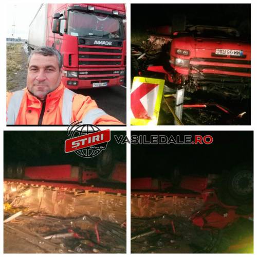 GALERIE FOTO: Bărbat din Rohia, decedat după ce s-a răsturnat cu TIR-ul încărcat