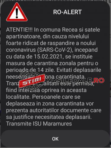 RO-ALERT: Remetea Chioarului şi Recea, carantinate zonal
