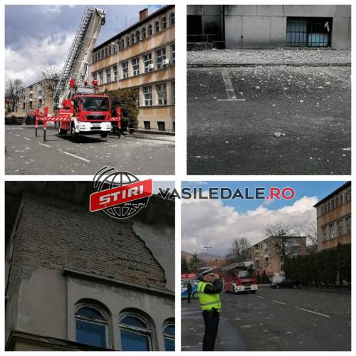 FOTO/VIDEO: Fațada sediului Remin Baia Mare se dezintegrează, punând în pericol trecătorii