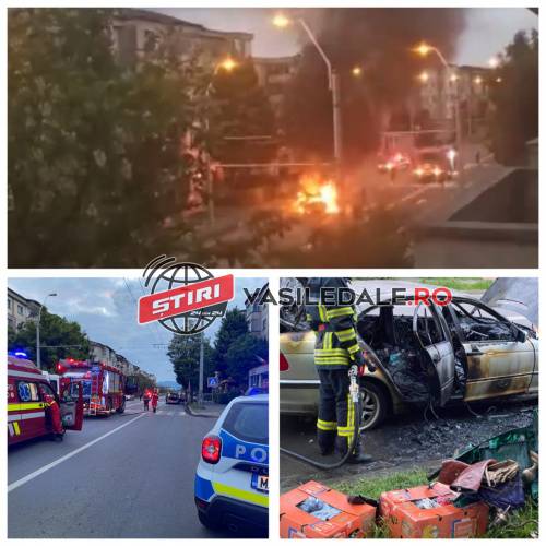 FOTO, VIDEO EXCLUSIV: Maşină în flăcări pe strada Grănicerilor (actualizare)