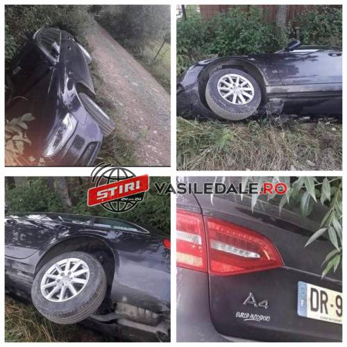 FOTO: ”Franțuzii” s-au oprit cu mașina-n șanț la Poienile de Sub Munte