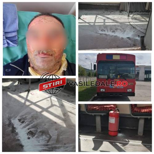 EXCLUSIV FOTO: ATENTAT ÎN BAIA MARE – Unui șofer de la Urbis i-a explodat în față recipientul cu dezinfectant după ce acesta ar fi fost aprins de ”călători clandestini” în zona Combinatului (actualizare)