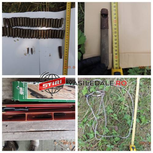 FOTO PERCHEZIȚII BORȘA – Armament, muniție și lațuri pentru capturarea animalelor sălbatice găsite ascunse într-o casă din munți