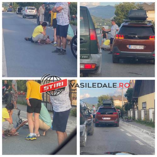FOTO / VIDEO EXCLUSIV BORȘA: Un bărbat aflat pe un moped a căzut pe șosea în fata unei mașini (actualizare)