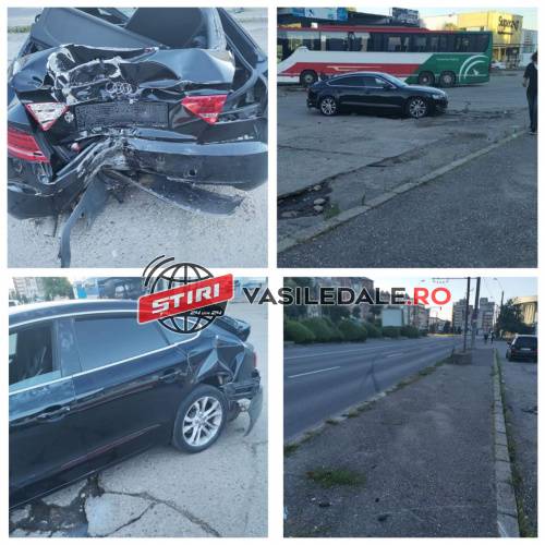 Foto: Audi facut praf lângă Autogara din Baia Mare. În mașină erau mai mulți tineri beți