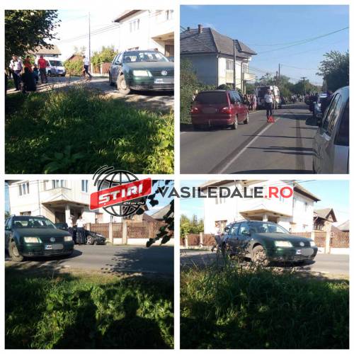 FOTO EXCLUSIV: SĂCĂLĂȘENI – Dupa ce s-a lovit de o alta mașină, a ricoșat într-o femeie ce își plimba fetița cu tricicleta (ACTUALIZARE)