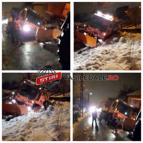EXCLUSIV VIDEO / LUCRĂRI BINE FĂCUTE: O maşină de deszăpezire s-a răsturnat pe strada Plaiului din Baia Mare – ACTUALIZARE