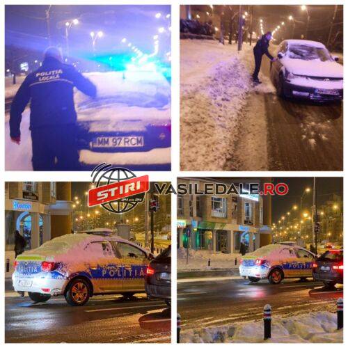 EXCLUSIV FOTO: Așa DA, așa NU – Șofer oprit în trafic de un polițist local din Baia Mare pentru a-i curăța luneta de zăpadă! Poliția Națională în schimb…
