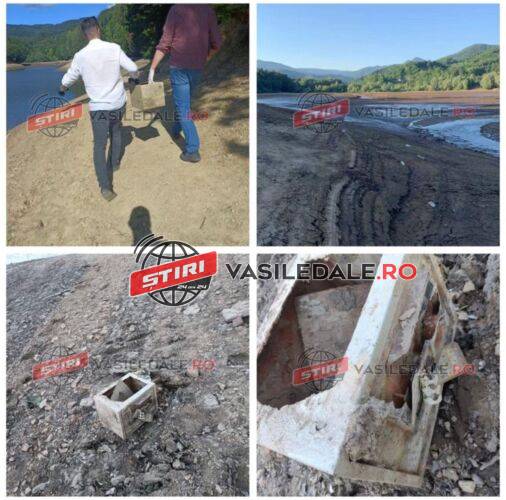 EXCLUSIV FOTO: POLIȚIA MARAMUREȘ ÎN ALERTĂ – Seif de valori tăiat cu flexul descoperit în albia secată controlat a barajului de acumulare Strâmtori-Firiza