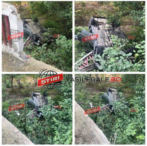 EXCLUSIV VIDEO: Un bărbat a plonjat în gol cu maşina 4 metri, trecând prin balustrada unui pod