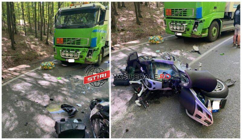 FOTO: Doi iubiţi unguri pe o motocicletă, loviţi de o cisternă pe DN19