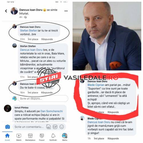 LIMBAJ DE MAHALA: ”Huliganii” care îngroapă fotbalul din Baia Mare latră pe facebook. Viceprimarul Dăncuș – ”Am pariat pe mă-ta!”, ”Du-te bate-ți coasa, bre!”