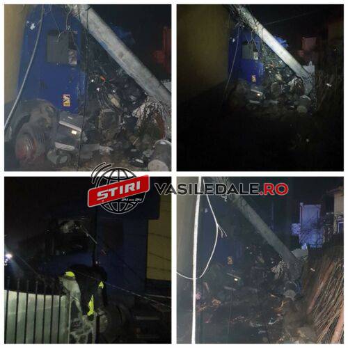 EXCLUSIV VIDEO: Un șofer din Republica Moldova a adormit la volanul TIR-ului și a ajuns într-un stâlp la Șomcuta Mare