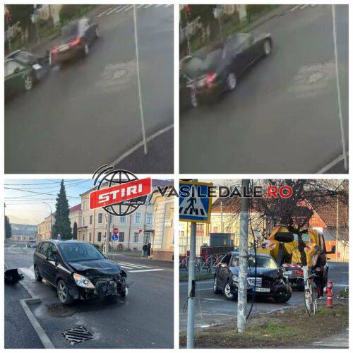 EXCLUSIV VIDEO: Impact violent între două mașini surprins de o cameră video la Sighetu Marmației