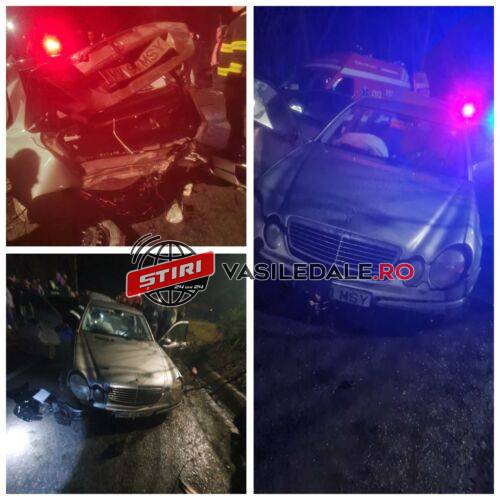 EXCLUSIV VIDEO: S-a izbit cu mașina de un podeț din beton. Acul vitezometrului s-a blocat la 120 km/oră. 3 peroane rănite la Poienile de Sub Munte (actualizare)