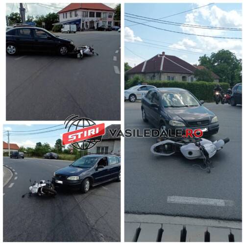 EXCLUSIV FOTO: Impact în intersecție la HIDEAGA: Un autoturism a lovit un scuterist – ACTUALIZARE
