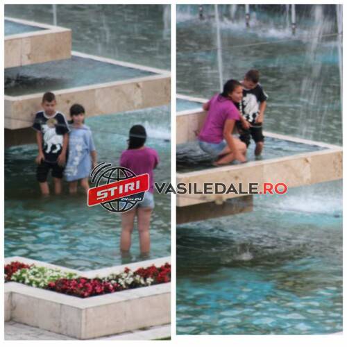 CĂLDURA LE IA MINȚILE – O femeie și doi copii, fotoShooting în mijlocul fântânii arteziene din ”buricul” Băii Mari