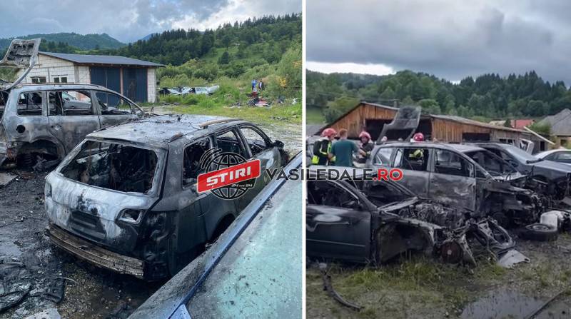 EXCLUSIV VIDEO: 9 mașini distruse într-un incendiu izbucnit la Poienile de Sub Munte