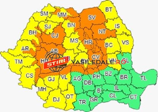 Cod portocaliu şi galben de furtuni și grindină. Atenționare meteo ANM, emisă pentru Maramureş