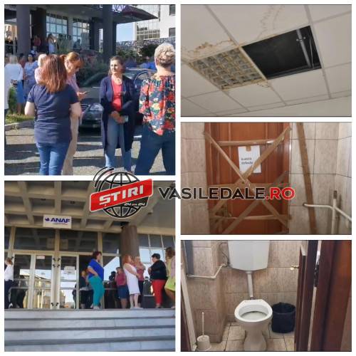 VIDEO: Proteste ale angajaţilor de la Finanţe și Trezorerie în Maramureș. ”Ne cade tavanul în cap și plouă în clădire”!