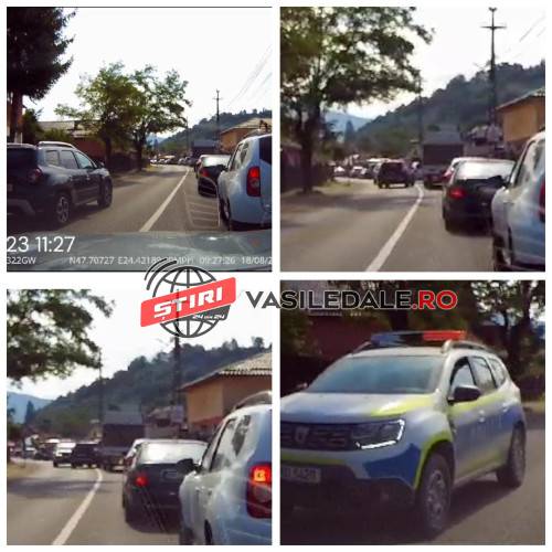 EXCLUSIV: ȘMECHERAȘ PE ȘOSELE – A dat nas în nas cu Dusterul Poliției după ce a depășit o coloană de mașini. Polițiștii au închis ochii văzându-și de drum