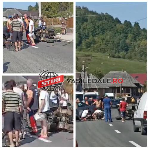 EXCLUSIV VIDEO: Impact violent între un ATV și un autoturism la Văleni (Călinești). O persoană grav rănită (actualizare)