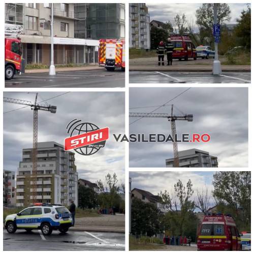 EXCLUSIV VIDEO: Panică în Baia Mare după ce un apel la 112 anunța o persoană cățărată pe o macara la peste 25 m înălțime