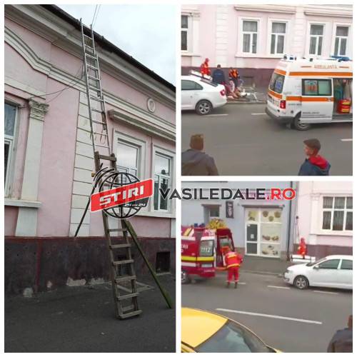 EXCLUSIV VIDEO: LA UN PAS DE TRAGEDIE – Doi bărbați s-au izbit de trotuar după ce s-a rupt o scară cu ei. Au ajuns la CPU Sighet