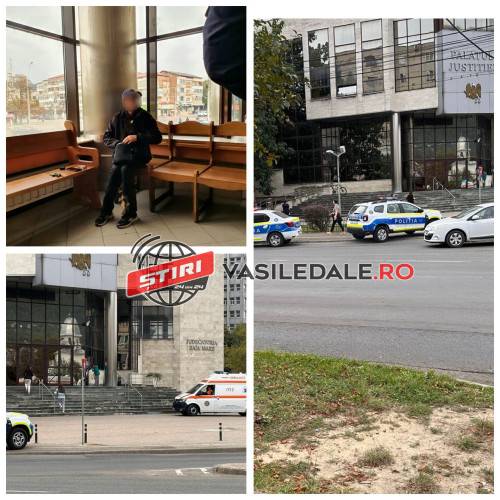 EXCLUSIV VIDEO: Un bărbat şi-a dat foc pe scările Palatului de Justitie din Baia Mare. Jandarmii i-au salvat viaţa