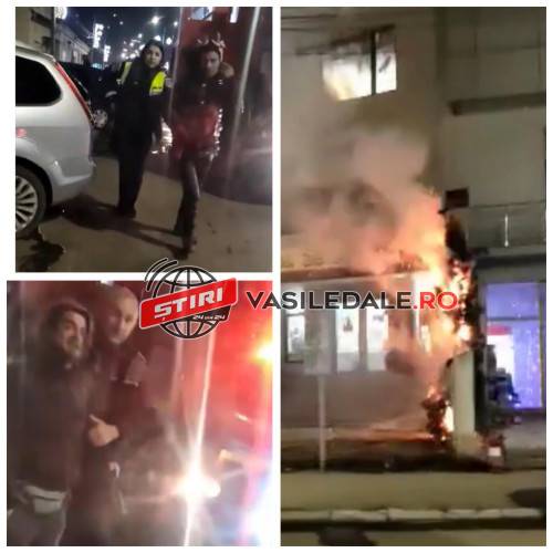 EXCLUSIV VIDEO: Au incendiat intenționat brazii din fața unui magazin din Sighet. Doi suspecți reținuți de poliție