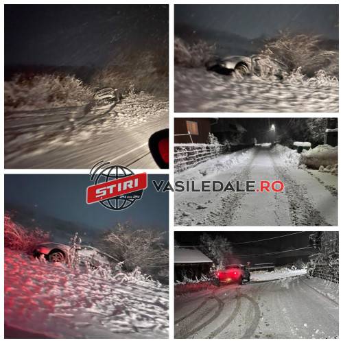 FURTUNA PIA A LOVIT MARAMUREŞUL: Maşină prin şanţuri, copaci doborîţi de vânt, ninsori abundente