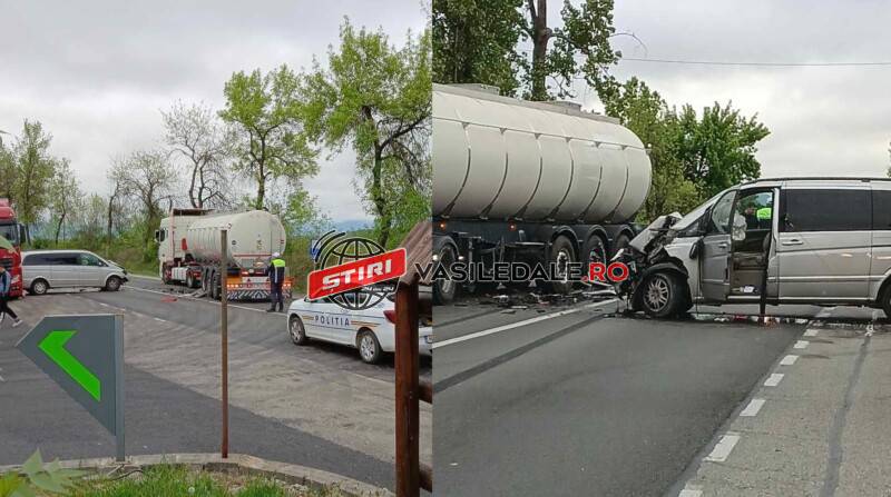 EXCLUSIV FOTO: Impact între o cisternă şi un microbuz la Stejarul