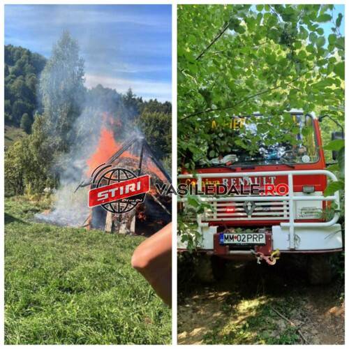 EXCLUSIV VIDEO: Incendiu în cătunul Cornațea din Poienile de Sub Munte. O persoană a primit îngrijiri medicale
