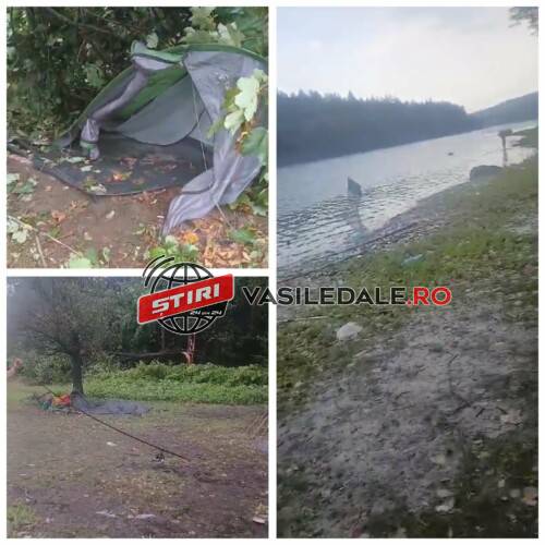 EXCLUSIV VIDEO: Panică pe barajul FIRIZA. Furtuna a rupt un copac ce a căzut lângă un cort în care era un pescar