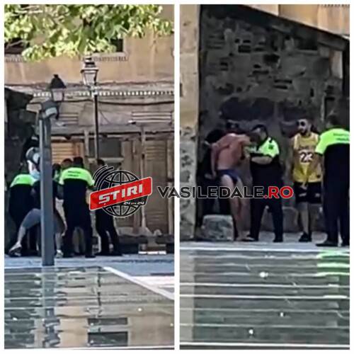 EXCLUSIV VIDEO / A VRUT SĂ INTRE CU FORŢA ÎN TURNUL ŞTEFAN: Bărbat în chiloţi, încătuşat de poliţiştii locali cu ajutorul cetăţenilor