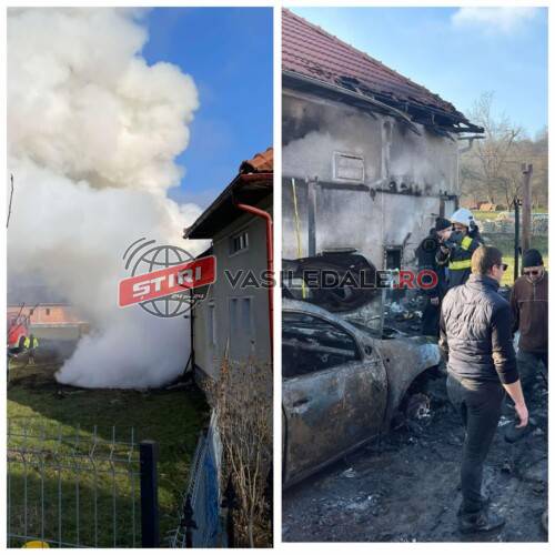 FOC LA CERNEȘTI: Autoturism făcut scrum, gospodărie salvată (foto/video)