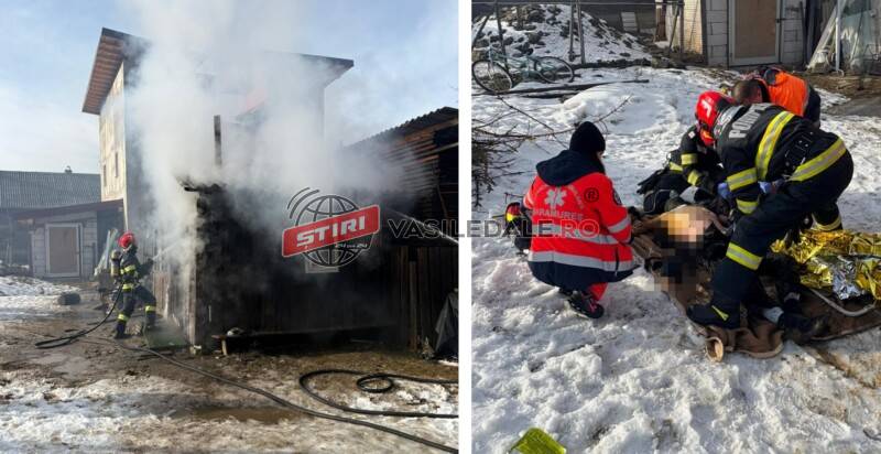 FOTO, VIDEO / BORȘA: Doi bărbați au suferit arsuri grave după ce incendiul a cuprins o anexă gospodărească