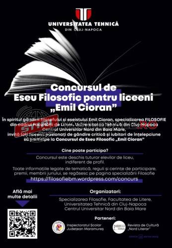 Concursul de Eseu Filosofic pentru liceeni „Emil Cioran”, înscrieri până în 8 aprilie