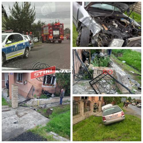 Galerie foto: Accident în Cătălina – Un autoturism a distrus o țeavă de gaz și un gard