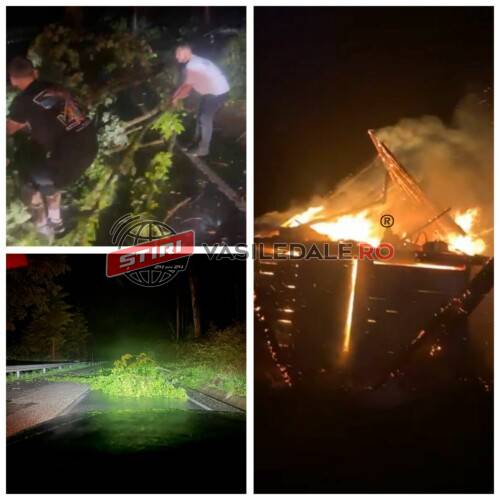 VIDEO: Cabană lovită de fulger la Ruscova. Furtuna a doborât copaci pe DN18 între Rona de Sus și Vișeu de Jos