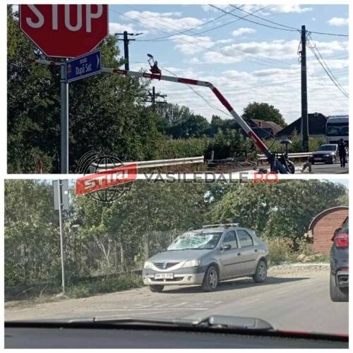 FOTO: Bariera de la calea ferată din Mireșu Mare a fost din nou distrusă. Șoferul amendat