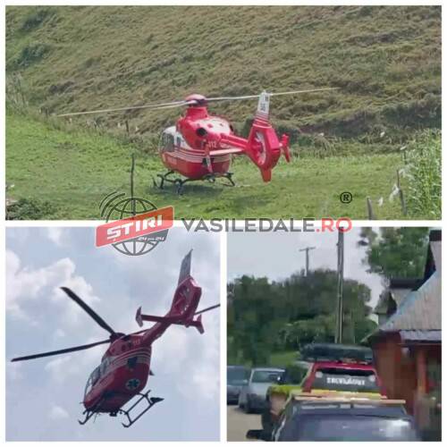 Acțiune Salvamont Maramureș: Un bărbat lovit de un copac pe care-l tăiase a fost preluat de elicopterul SMURD dintr-o zonă greu accesibilă a satului Larga (VIDEO)