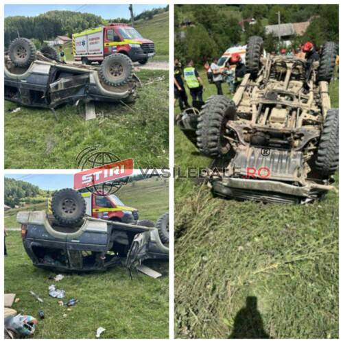 EXCLUSIV FOTO / TRAGEDIE LA SARASĂU: Un pasager mort, altul în comă și încă doi răniți după ce s-au răsturnat cu jeepul
