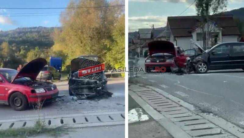 EXCLUSIV FOTO: Impact între două autoturisme în Moisei din cauza neacordării priorității