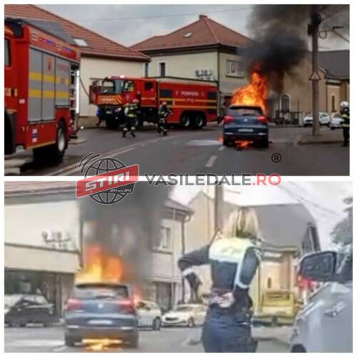DIN TRAFIC: O mașină a luat foc ÎN BAIA MARE – Șoferul și o femeie au reușit să se salveze (VIDEO)