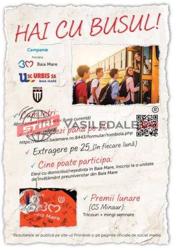 COMUNICAT: Elevii din Baia Mare cu abonamente URBIS vor fi premiați lunar, în cadrul campaniei ”Hai cu busul!”