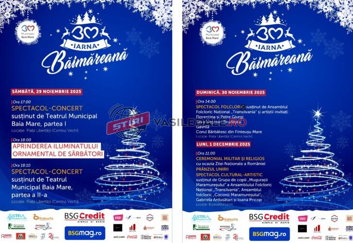 Baia Mare deschide oficial „Iarna Băimăreană 2025” sâmbătă, 29 noiembrie